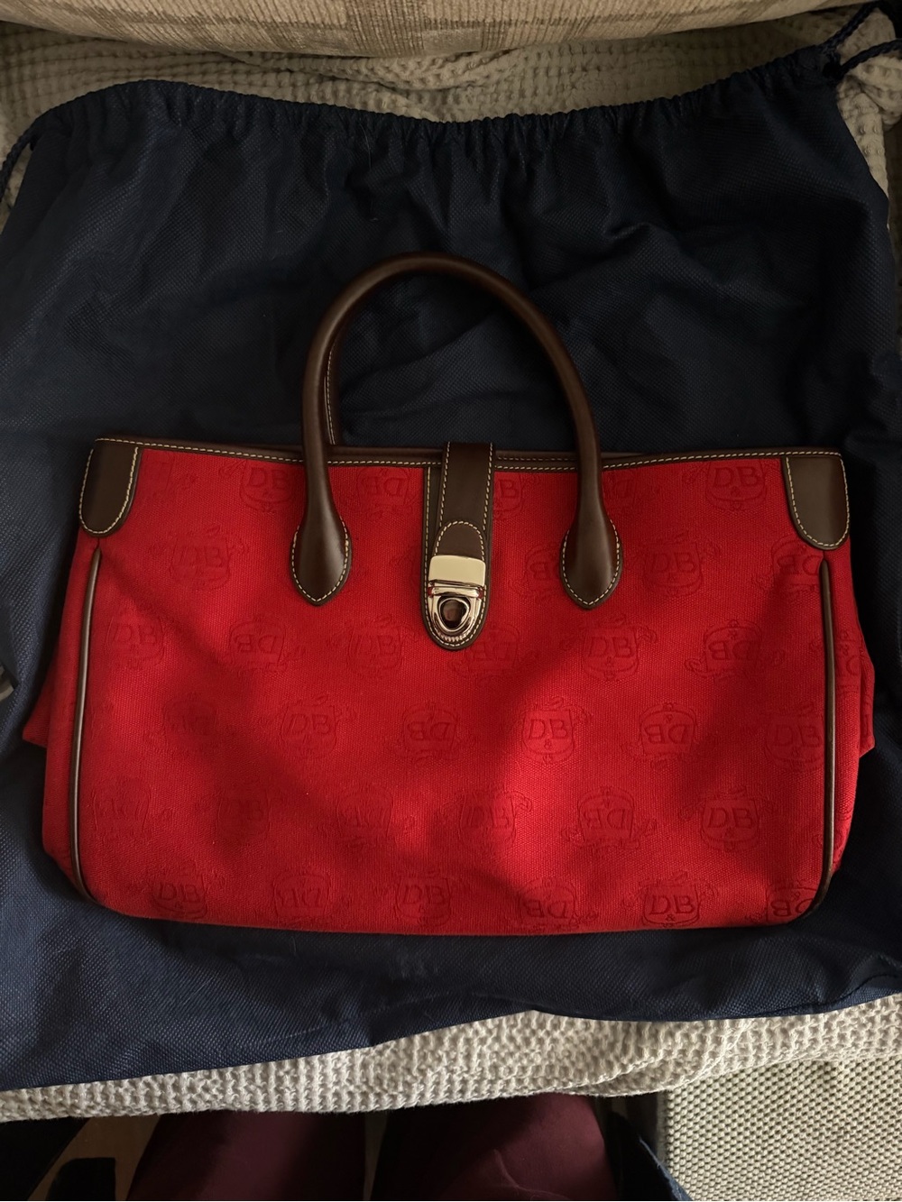 Dooney & Bourke Red Handbag with Brown Leather Trim